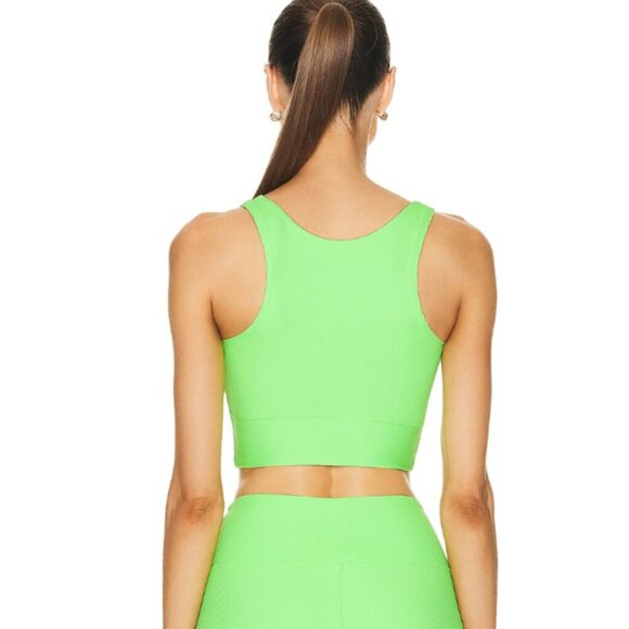 Year of Ours Gym Crop Bra Ribbed Tank Neon Kiwi Green XS - Picture 2 of 8